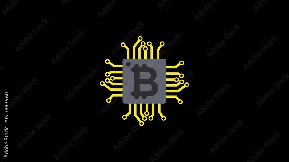 Conceptual Illustration of Bitcoin Mining Chip on on a Transparent Background