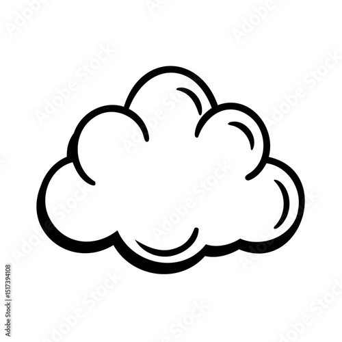 Simple hand drawn black and white cloud graphic icon illustrating weather forecast or symbol
