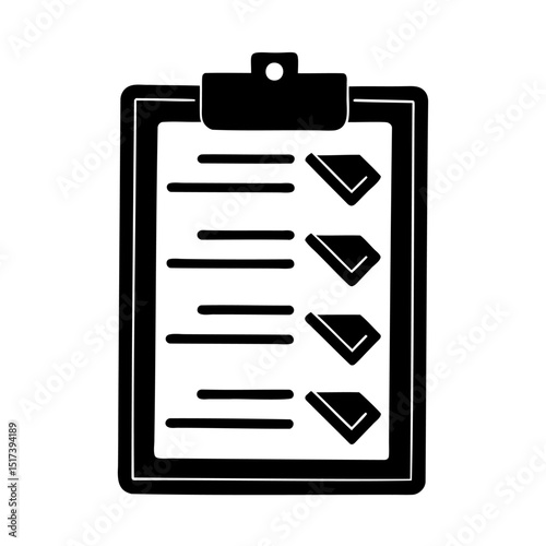 Black and white simple checklist icon for task management and business planning purpose