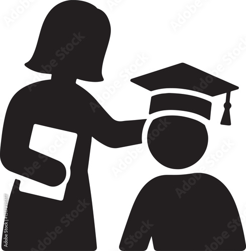 Teacher congratulating student silhouette vector. Ideal for education, success, achievement, and academic celebration designs.