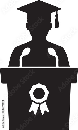 Graduation ceremony podium silhouette vector illustration. Perfect for academic, educational, and success-themed designs.