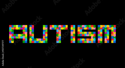 Autism Puzzle Letter. Vector isolated on black background.	