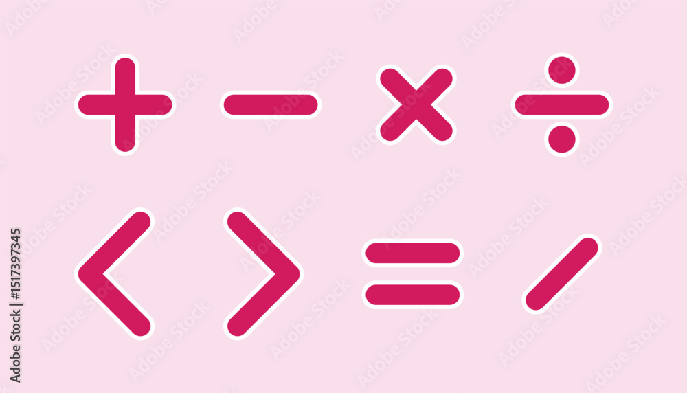 Obraz premium Math symbol sign sticker set. math symbols for web. subtraction, school learning. plus minus multiply divide logo clipart