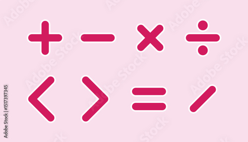 Math symbol sign sticker set. math symbols for web. subtraction, school learning. plus minus multiply divide logo clipart