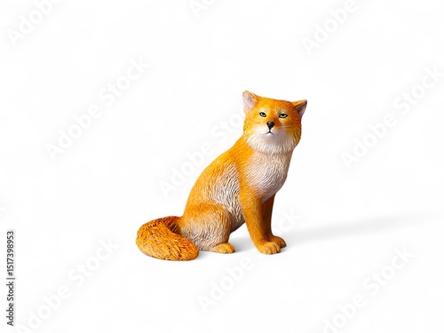 A cute fox figurine sitting, isolated on a white background