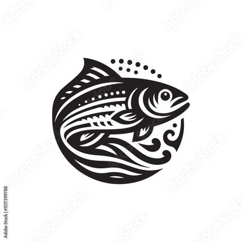 fish logo, editable black and white vector