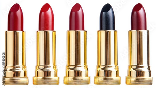 Five gold lipstick tubes in various shades photo