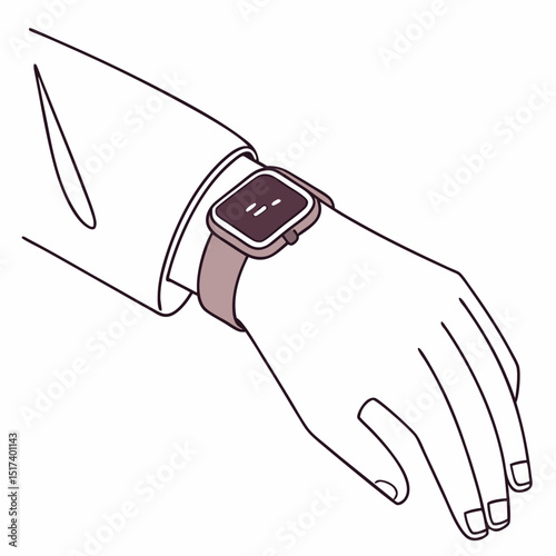 Elegant Line Art Drawing of a Smartwatch with a Classic Band on a Slender Wrist, Ideal for Lifestyle and Fashion Tech Illustrations