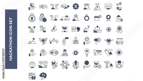 Hackathon linear icons set. Event for developers and programmrs. Tech solutions. Team competition. Customizable thin line symbols. Isolated vector outline illustrations. Editable stroke