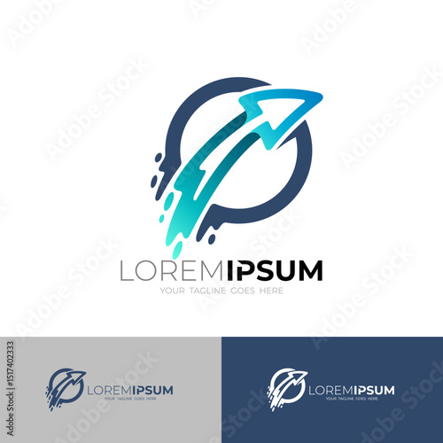 logo of an arrow in a circle shooting upwards, blue color