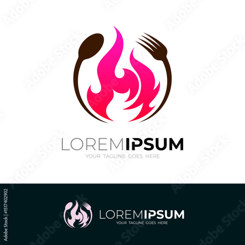 Barbecue logo with delicious food, restaurant logo design template