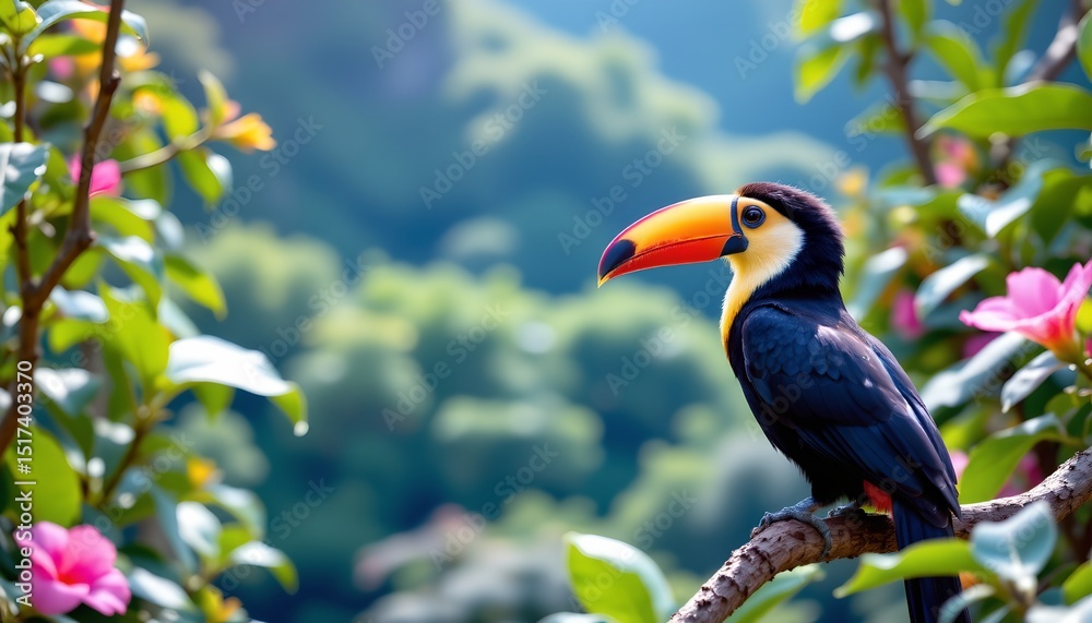 Obraz premium a parrot perched on a branch with colorful flowers in the background