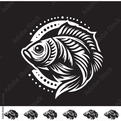 fish logo, editable black and white vector