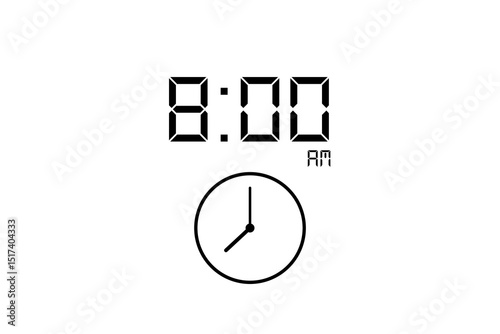 8:00 am vector image and icon black colour on white background.