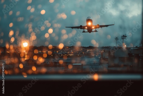 The airplane is about to take off into the sky at night time