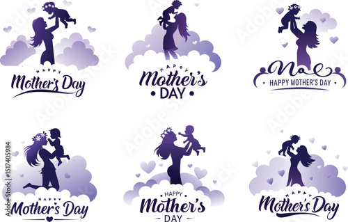 Mothers day designs mothers and children silhouettes