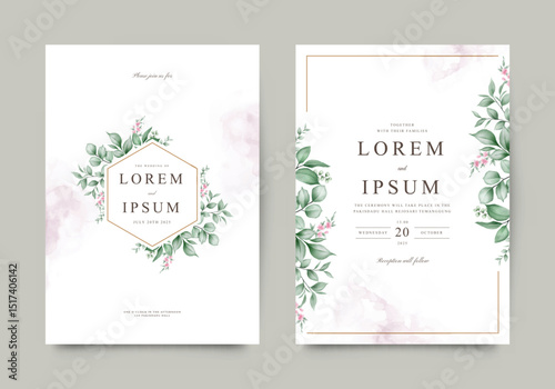 Beautiful watercolor floral wedding invitation template