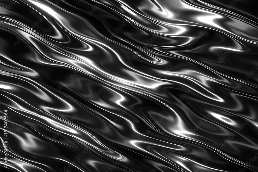 Real Chrome Metallic Texture with Abstract Reflective Waves – Futuristic Material Surface