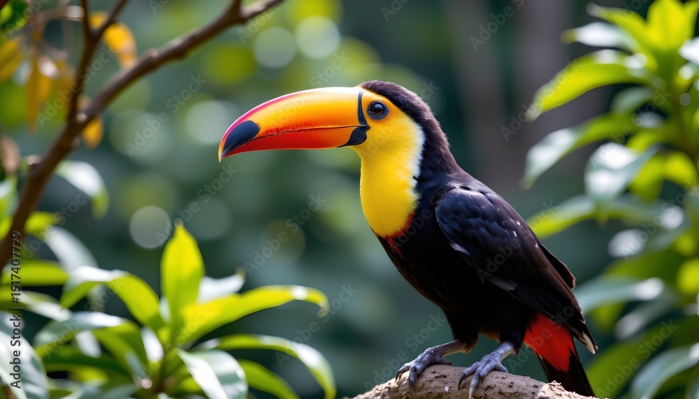 Obraz premium a vibrant parrot with bright yellow feathers and a distinctive red crest perched atop a branch in an outdoor setting