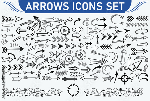 A modern collection of black vector arrows set, featuring cursors and directional icons in a crisp, flat design—perfect for enhancing web navigation and digital components.