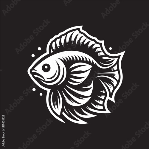 fish logo, editable black and white vector