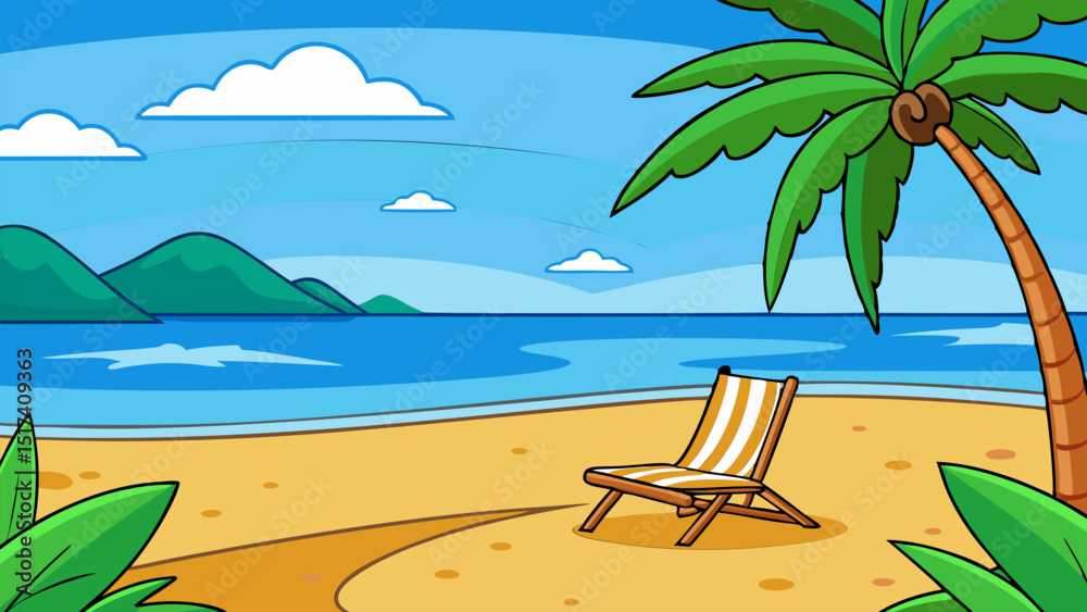 Obraz premium Serene Tropical Beach. Palm Tree. Ocean. and Sandy Shore
