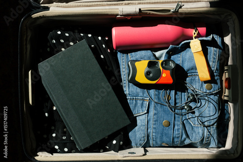 Inside of Packed Suitcase for Travel