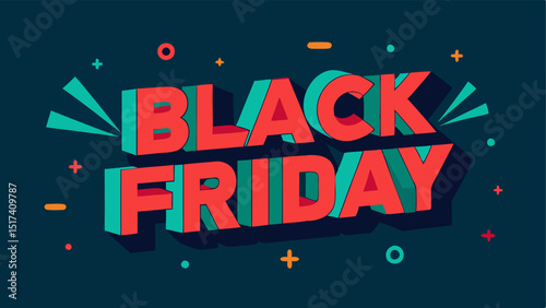 Bold and Bright Oversized neon red BLACK FRIDAY letters with glowing edges and animated discount percentages bouncing around them all set against a dark teal backdrop.