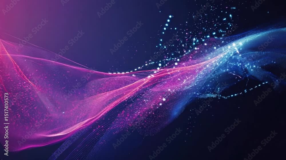 Abstract digital wave flowing with illuminated particles in dynamic motion