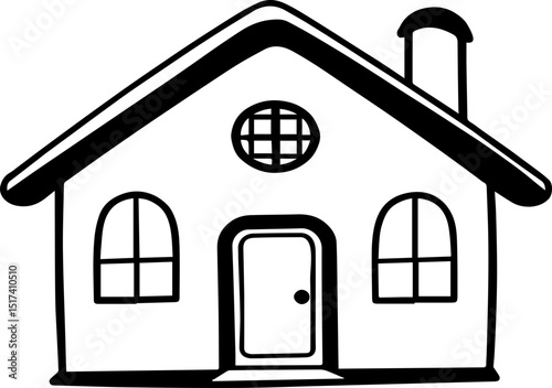 Minimalist house SVG in stylish design.Simple Black and White House Illustration with Chimney