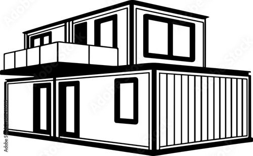 Minimalist house SVG in stylish design.Modern Container House with Balcony and Large Windows