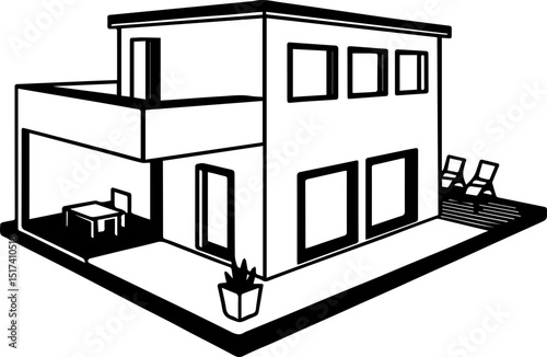 Minimalist house SVG in stylish design.Modern Architectural Design of Simple House in Black and White