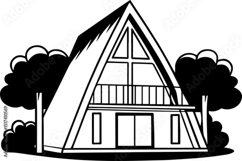 Minimalist house SVG in stylish design.Simple A-Frame House Surrounded by Lush Green Trees
