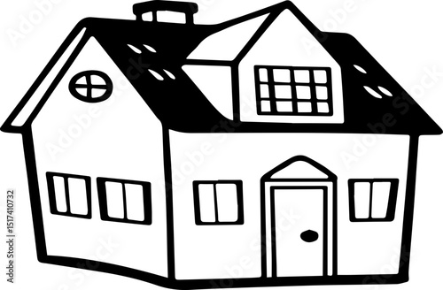 
Minimalist house SVG in stylish design.Black and White Cartoon Drawing of a Simple House Design
