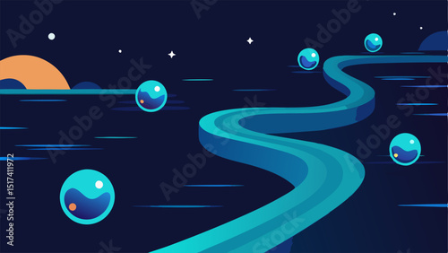 Glowing Pathways A visual showing a path illuminated by nanobots as they navigate through the stream emphasizing their movement and speed.