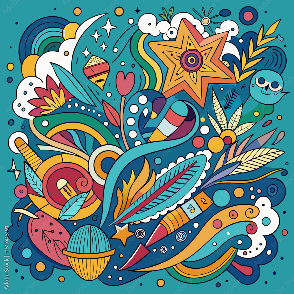 Whimsical Doodle Art. Abstract Fantasy Floral Design Whimsical Doodle Art. Abstract Fantasy Floral Design