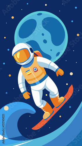 Astronaut Snowboarding in Space. A Cosmic Adventure