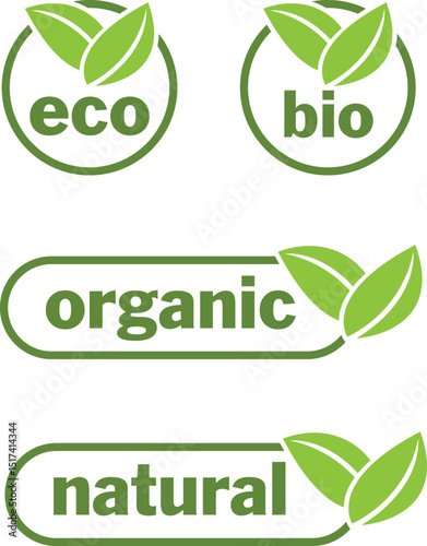 eco friendly, bio-products, organic and natural products label vector elements set. save environment. healthy