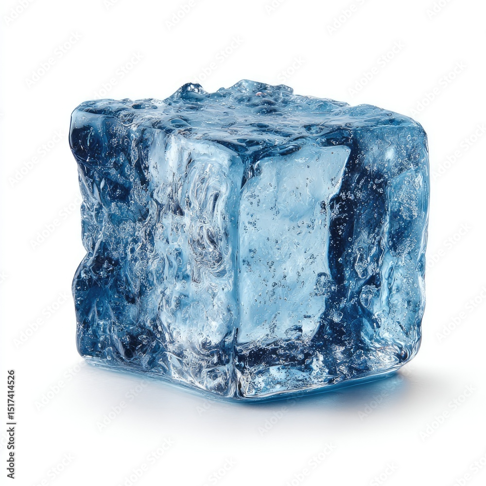 Obraz premium A single, slightly irregular, cube-shaped ice cube