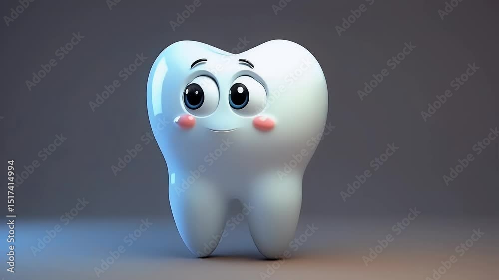 An adorable cartoon tooth with rosy cheeks smiles on a clean, soft background An adorable cartoon tooth with rosy cheeks smiles on a clean, soft background