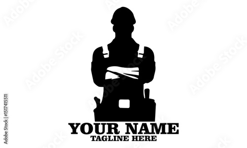 illustration confident male worker and hardhat vector design isolated on white background in logo icon