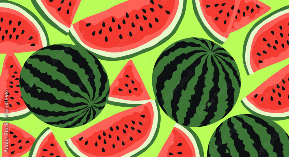 Watermelon Delight: Slices and Spheres on Lime Green Watermelon Delight: Slices and Spheres on Lime Green