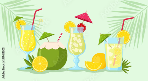 Tropical Cocktails: Summer Drinks Vector Illustration