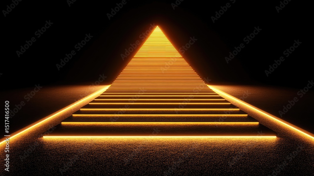 Naklejka premium Neon stairs leading upward in a dark space.