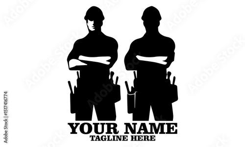 illustration confident male worker and hardhat vector design isolated on white background in logo icon