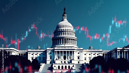 Us capitol building with stock market data overlay