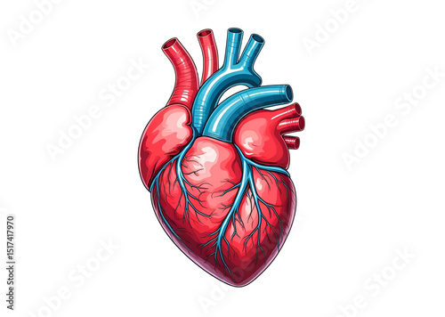 Anatomically correct human heart in medical scientific style, colorful high-resolution vector illustration, isolated against on PNG transparent and white background. For textbooks, medical infographic