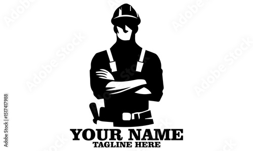 illustration confident male worker and hardhat vector design isolated on white background in logo icon