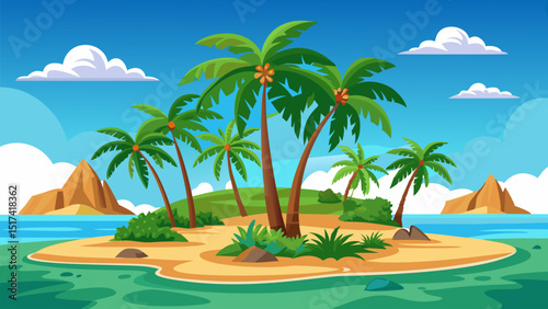 Serene Tropical Island Getaway. Palm Trees. Sandy Beaches. and Azure Waters