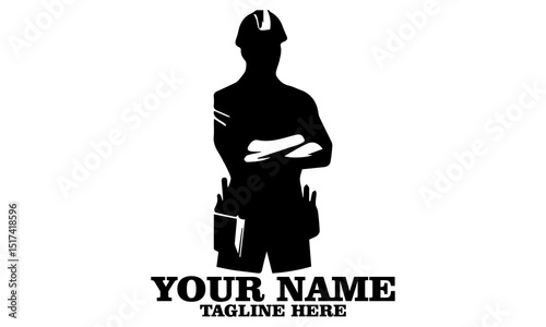 illustration confident male worker and hardhat vector design isolated on white background in logo icon